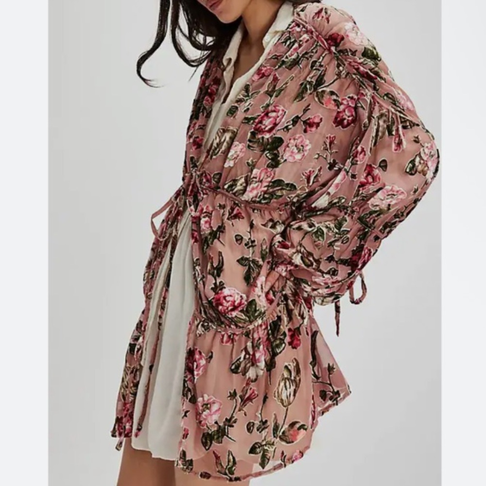 Free People Velvet Juliet Kimono-Pink Floral